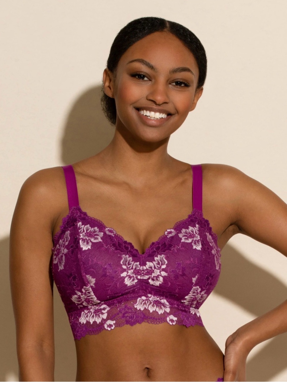 NWT Cosabella Savona Curvy Longline Bralette Sz L Swiss Beet White Floral Lace